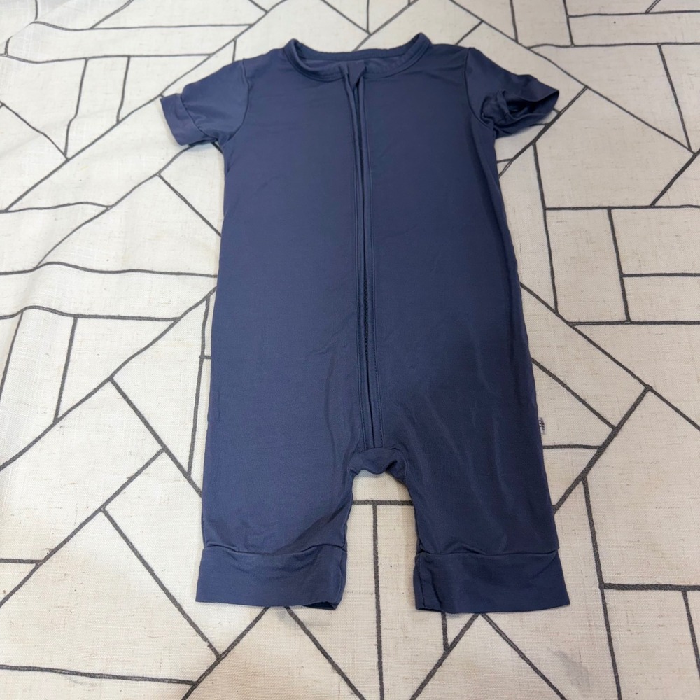 Unbranded Bamboo Viscose Romper 12-18M‎ Navy Blue Short Sleeve Zip Front Pajamas